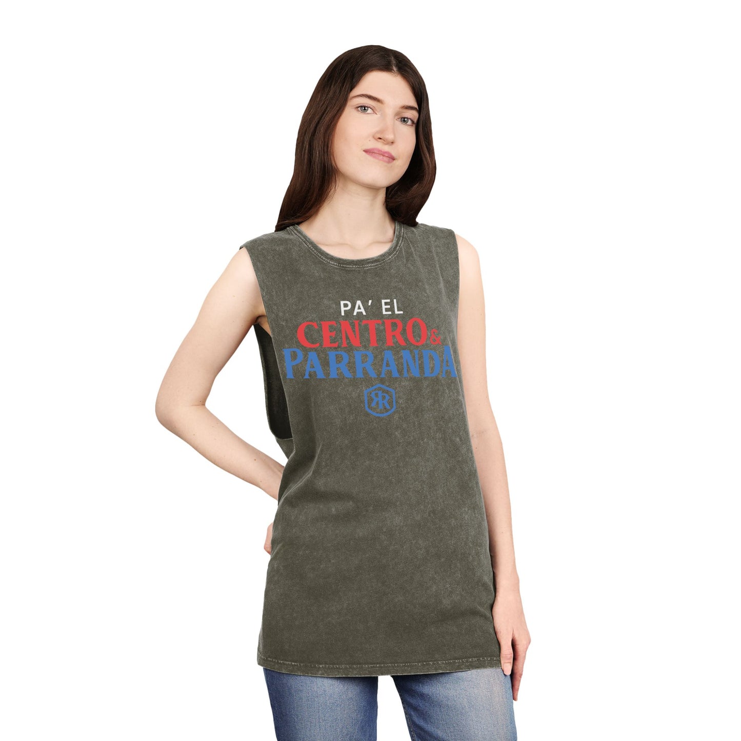 Pa´el centro y parranda. Unisex Stonewash Tank Top
