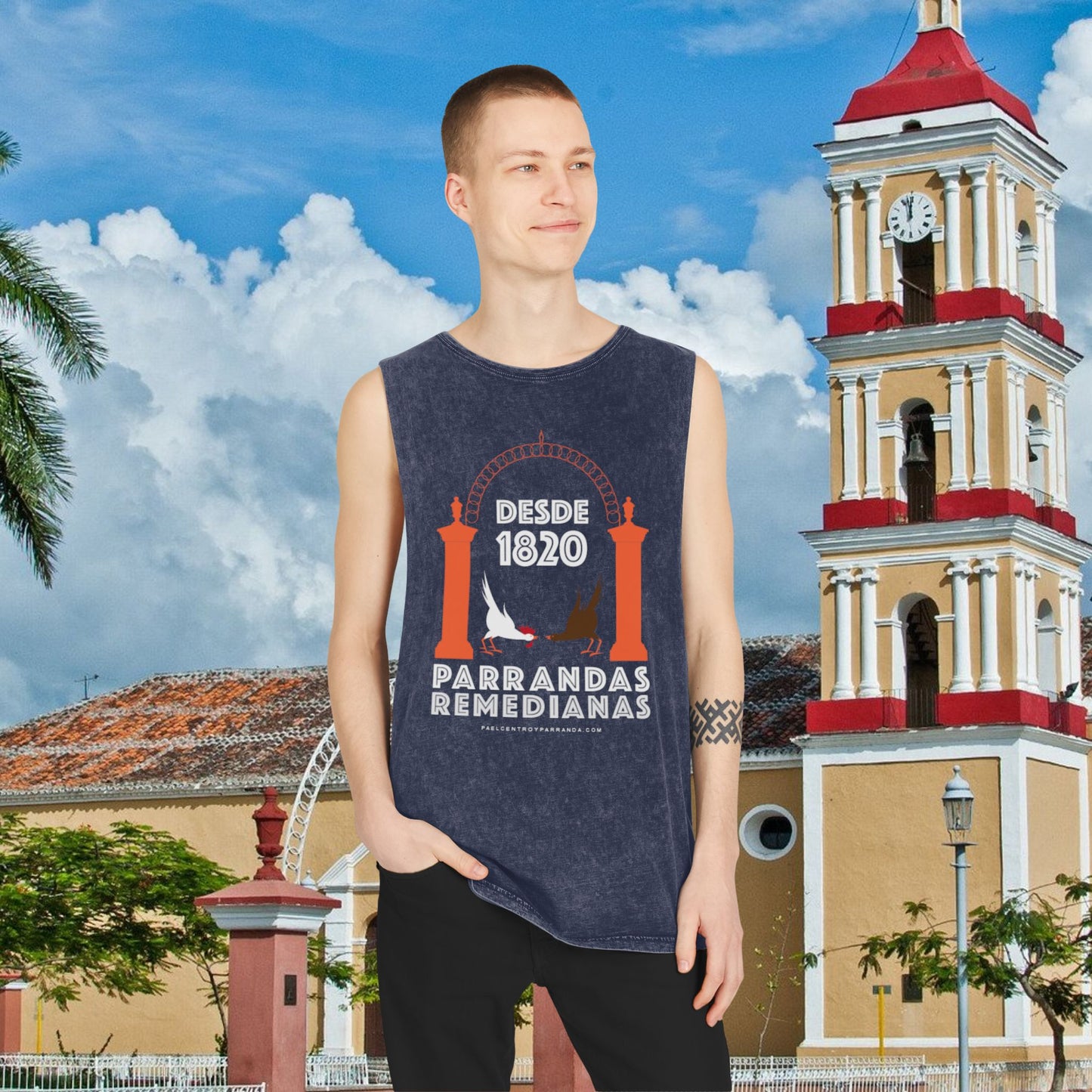 Parrandas remedianas, Remedios. Unisex Stonewash Tank Top