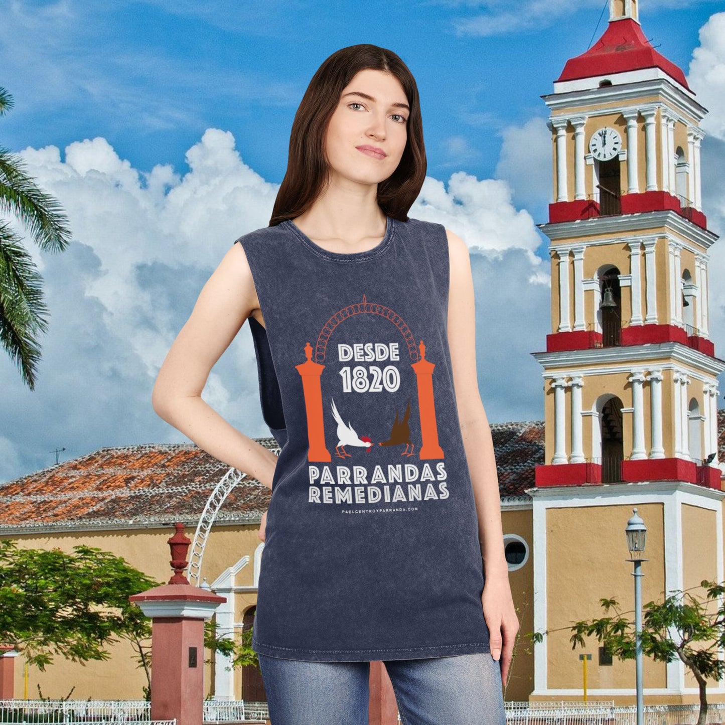 Parrandas remedianas, Remedios. Unisex Stonewash Tank Top