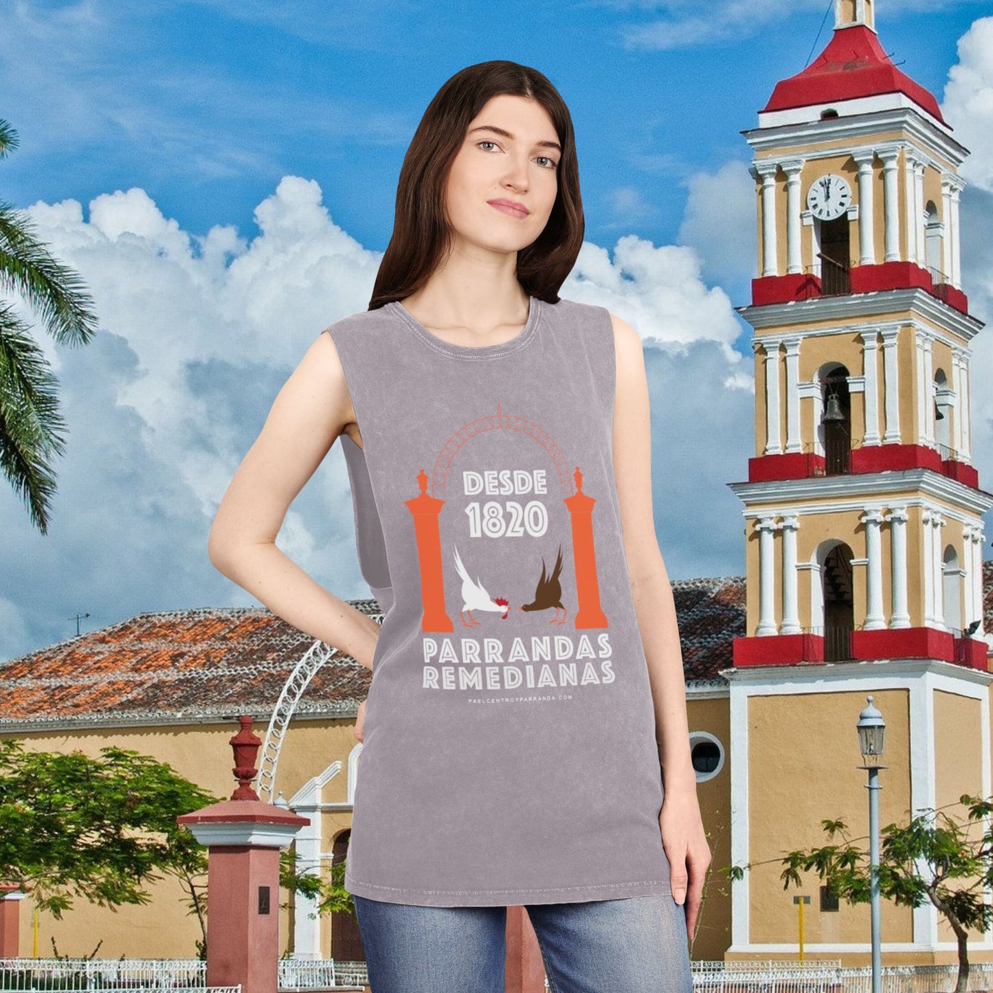 Parrandas remedianas, Remedios. Unisex Stonewash Tank Top