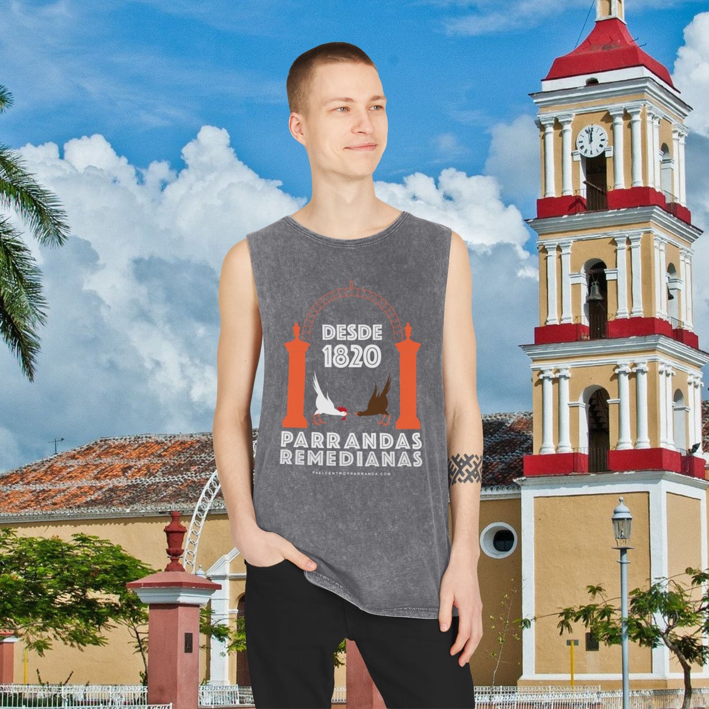 Parrandas remedianas, Remedios. Unisex Stonewash Tank Top