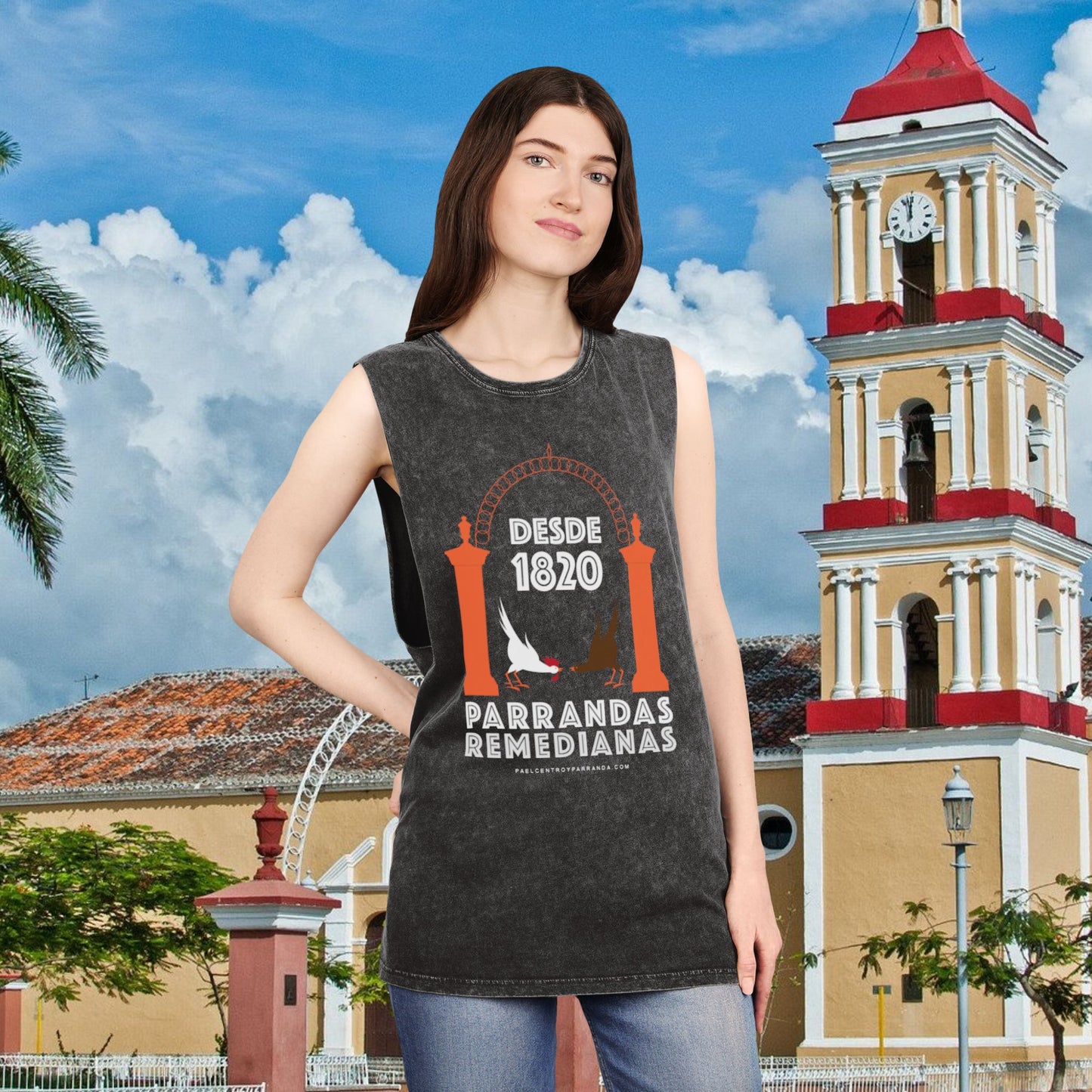 Parrandas remedianas, Remedios. Unisex Stonewash Tank Top