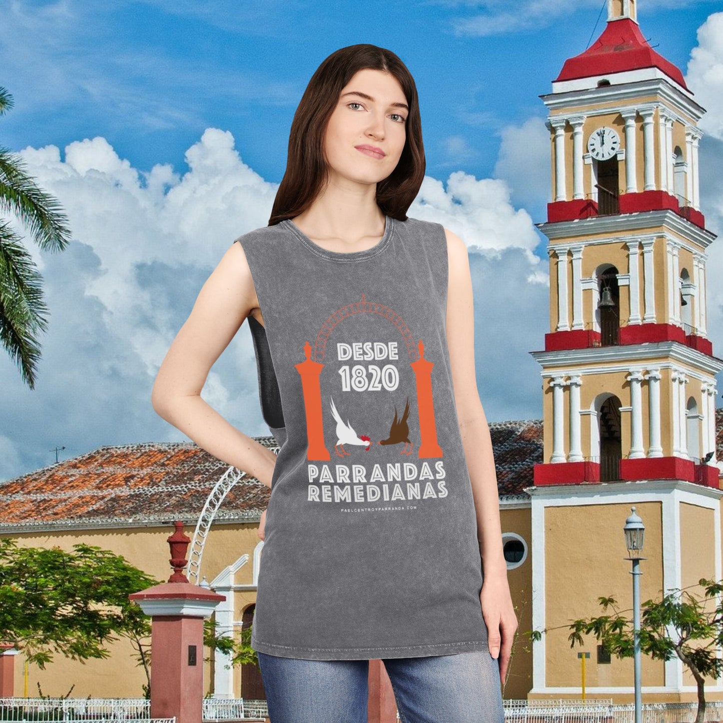 Parrandas remedianas, Remedios. Unisex Stonewash Tank Top