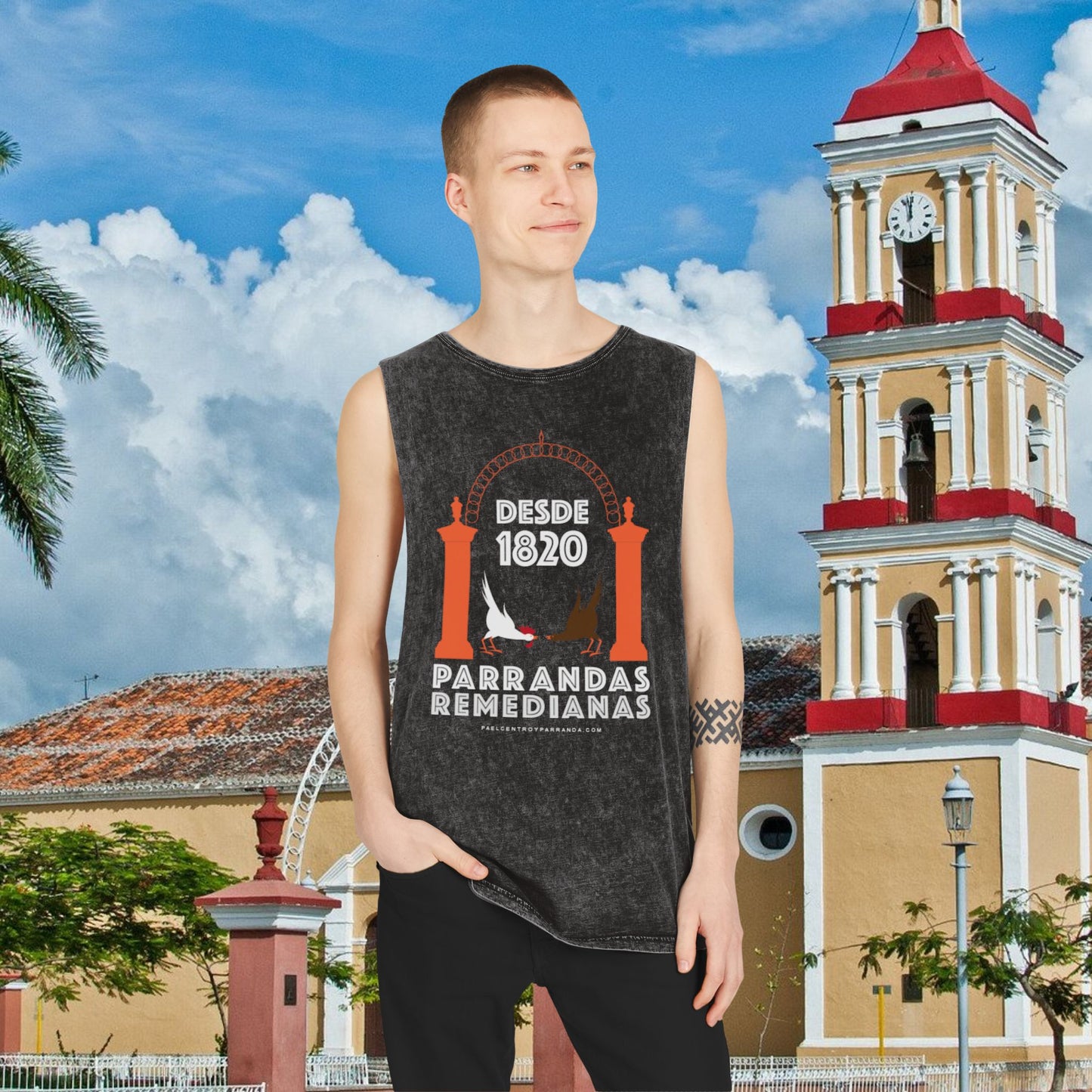Parrandas remedianas, Remedios. Unisex Stonewash Tank Top