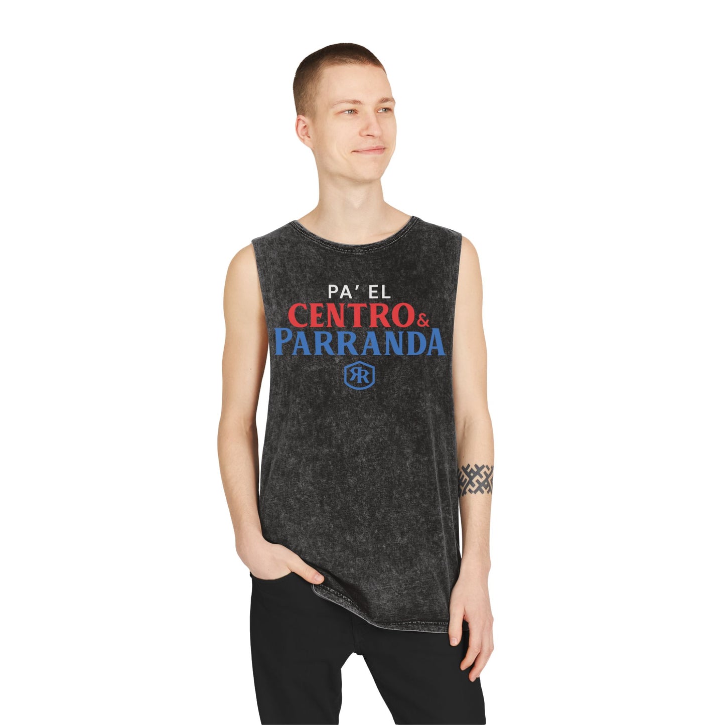 Pa´el centro y parranda. Unisex Stonewash Tank Top