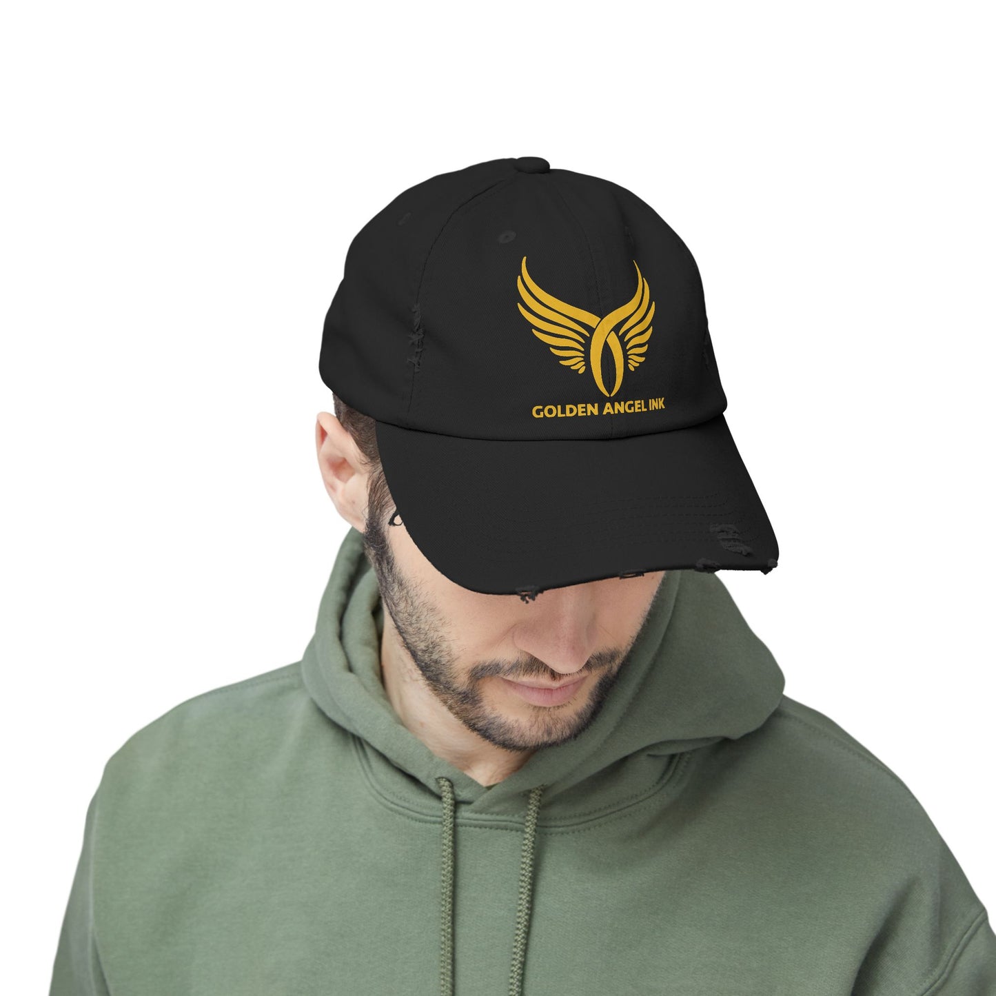 Golden Angel Ink. Unisex Distressed Cap with Wings Design