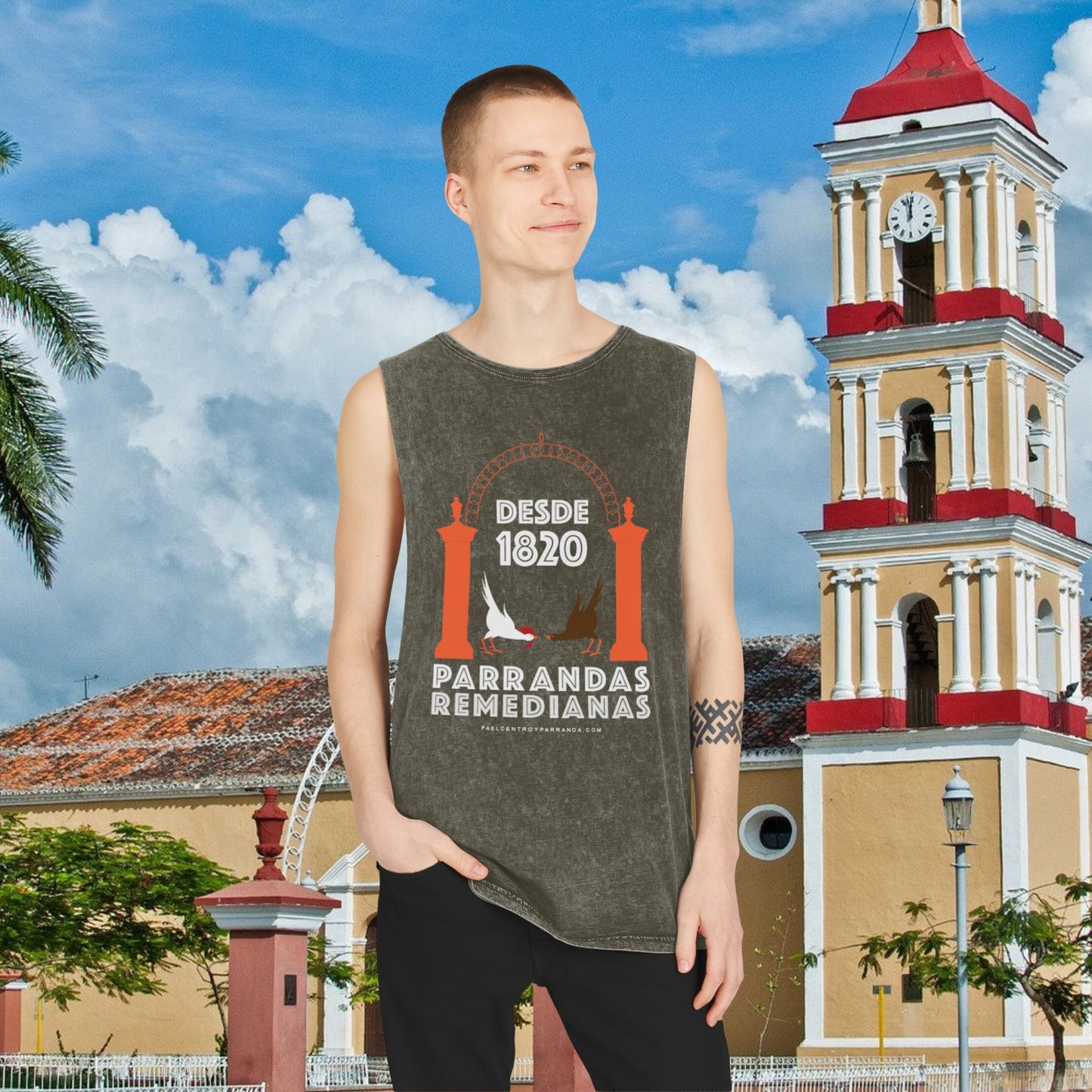 Parrandas remedianas, Remedios. Unisex Stonewash Tank Top