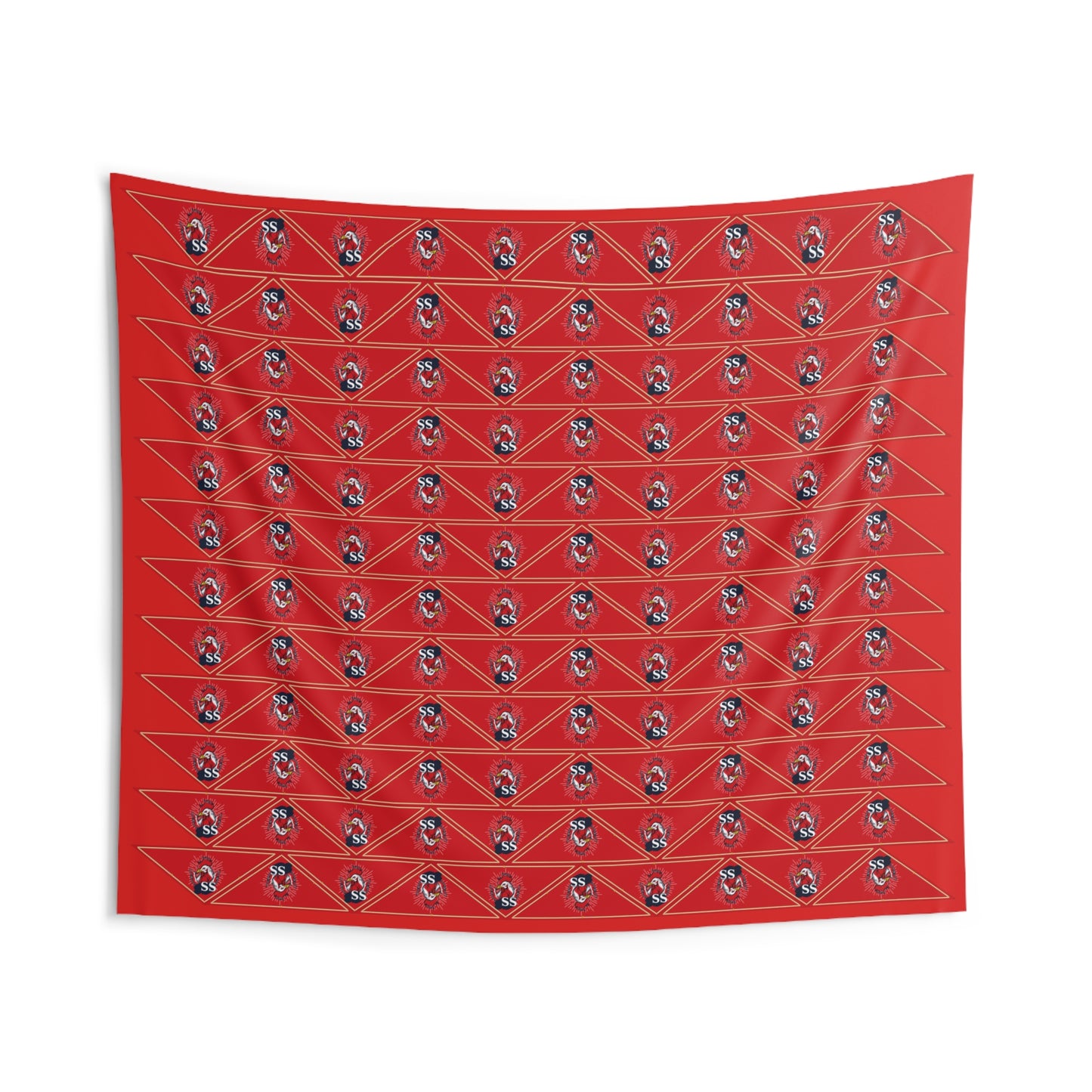 Red SS Patterned Wall Tapestry — Geometric Rose Emblem Home Decor