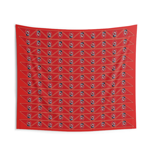 Red SS Patterned Wall Tapestry — Geometric Rose Emblem Home Decor